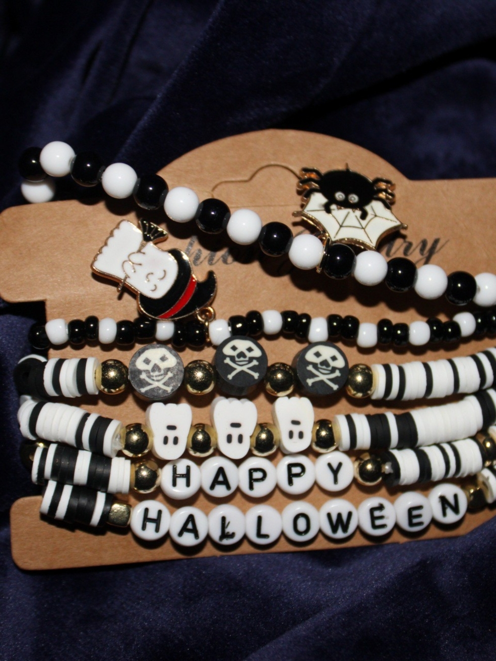 Halloween Kids Beaded Bracelet Set - Black & White